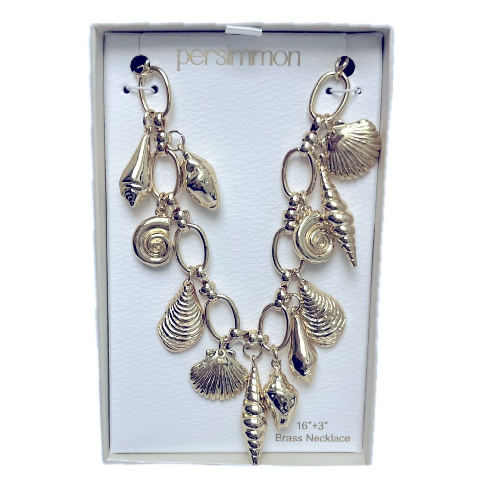 NWT ⚜️👑⚜️ Persimmon Viral Gold Shell Ocean Nautical Charm 16" Necklace - Picture 17 of 17